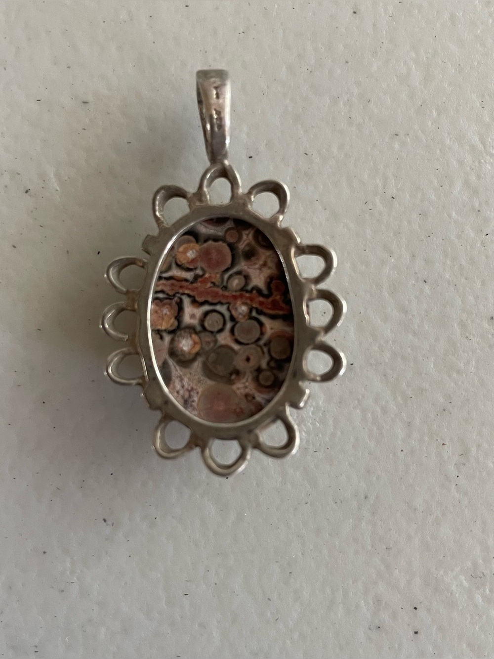 Leopard Skin Jasper Stone Pendant with Sterling Silver Setting, Signed NWOT - Picture 3 of 10